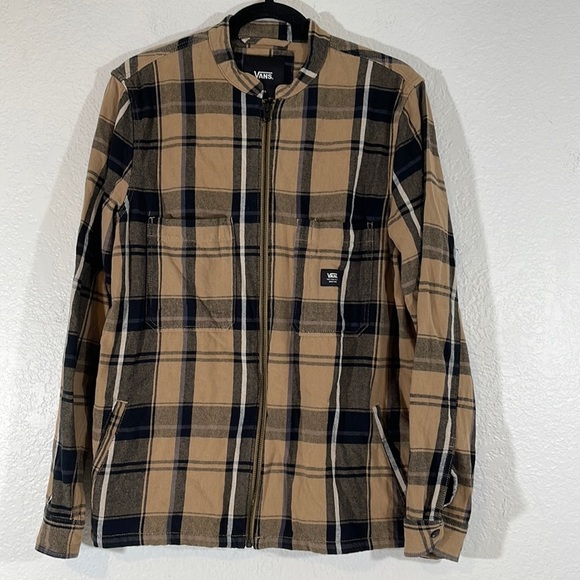Vans Other - VANS CLASSIC FIT PLAID FLANNEL FULL ZIP SHACKET TAN GRAY JACKET POCKETS SMALL